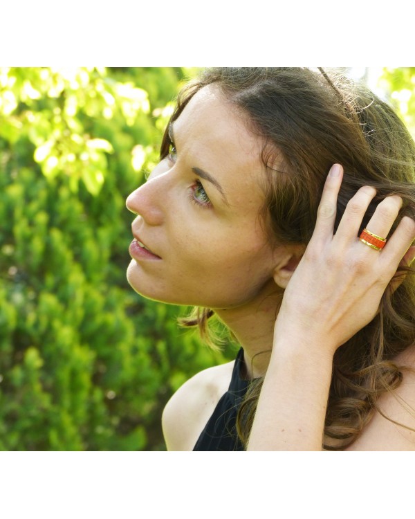 Bague en laiton doré - couleur orange vitaminé