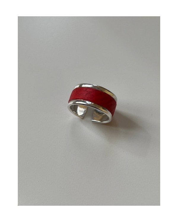 Bague en laiton argenté - couleur rouge