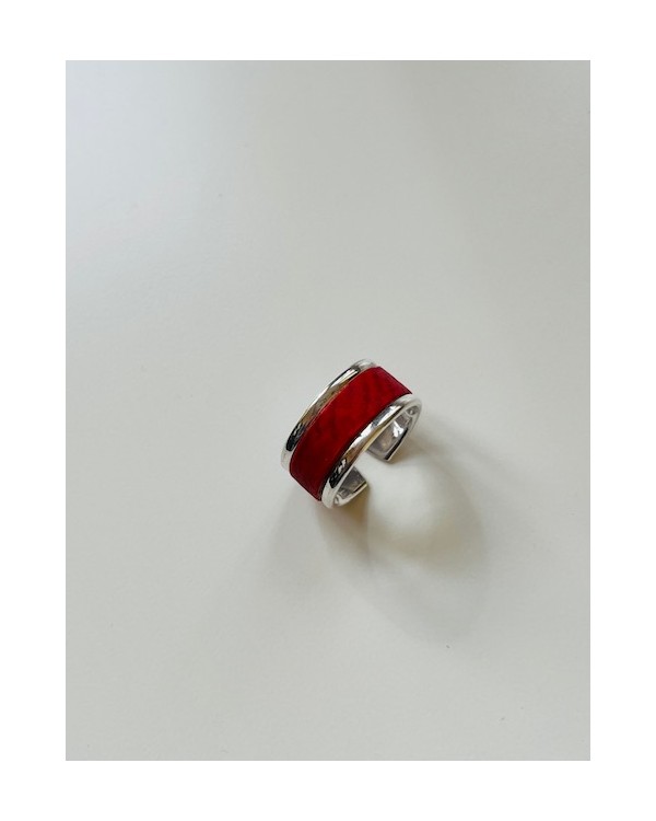 Bague en laiton argenté - couleur rouge