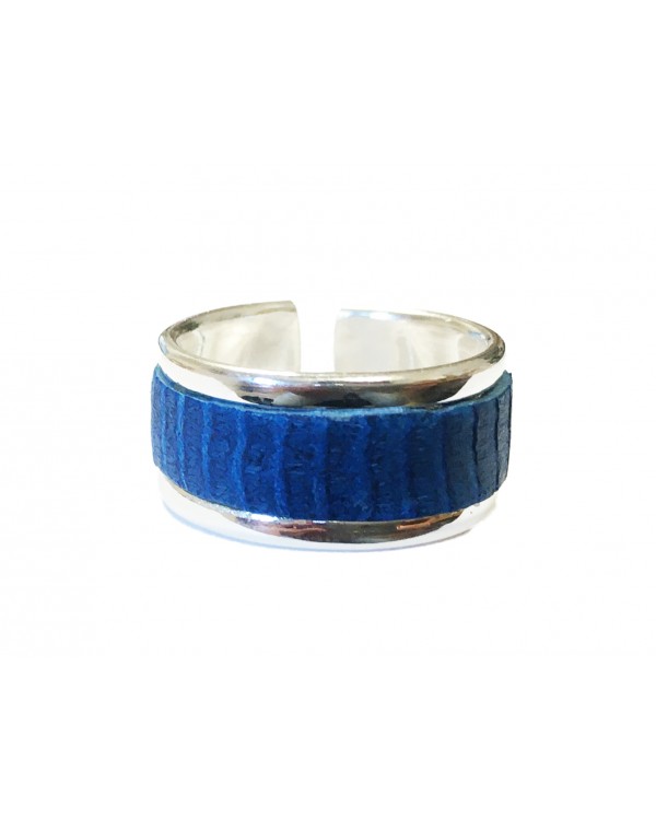 Bague en laiton argenté - couleur bleu roi