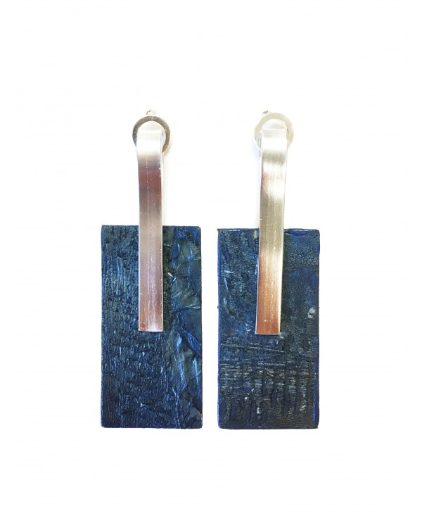 Boucles d'oreilles rectangles bleu pétrole