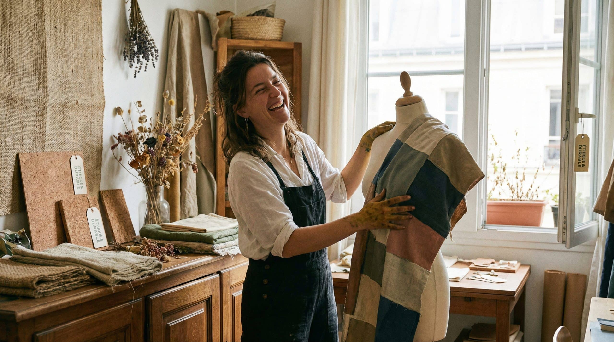 Artisan maroquinier travaillant le cuir dans son atelier