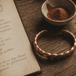 bracelet cuivre artisanal sur table bois