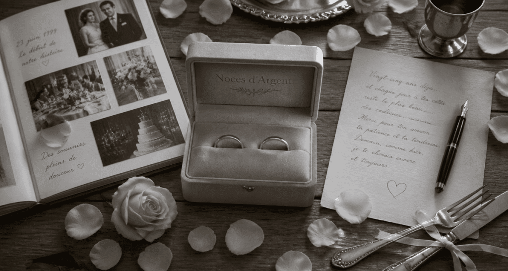 cadeau 25 ans de mariage alliances argent et coffret