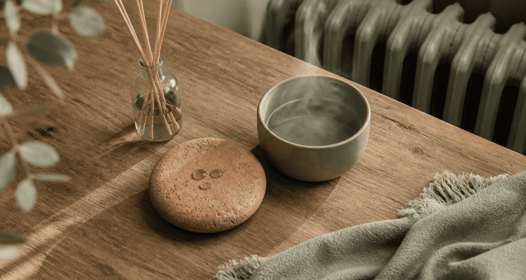 comment diffuser huile essentielle sur galet argile bâtonnet bol eau chaude