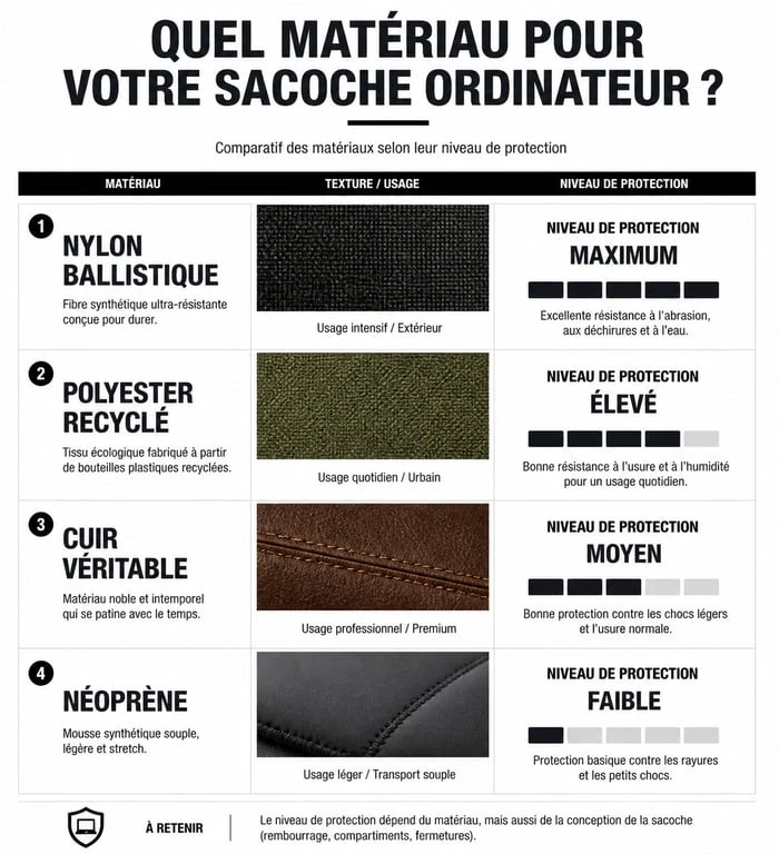 Comparatif des matériaux pour sacoche ordinateur 17 pouces : protection et durabilité