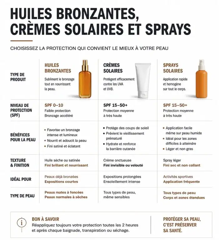 Comparatif des protections solaires : huiles, crèmes et sprays pour un bronzage sécurisé