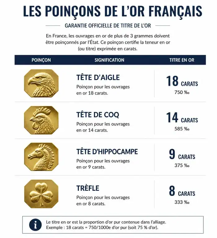 Infographie des poinçons de l'or pour savoir si c'est de l'or véritable