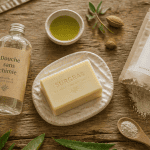 meilleur gel douche sans produits chimiques sur table en bois