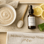 Meilleur gommage visage sur plateau salle de bain élégant