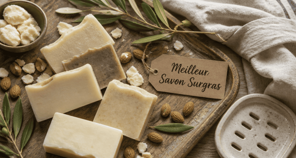 meilleur savon surgras artisanal sur plateau bois
