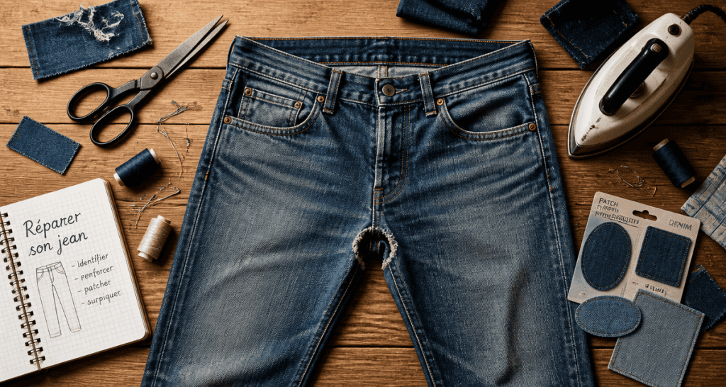 réparer un trou dans un jean sans machine à coudre avec outils