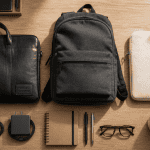 Sacoche pour ordinateur trois formats sur bureau