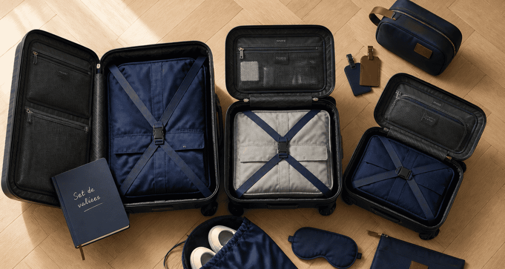set de valise gigogne organisé sur parquet