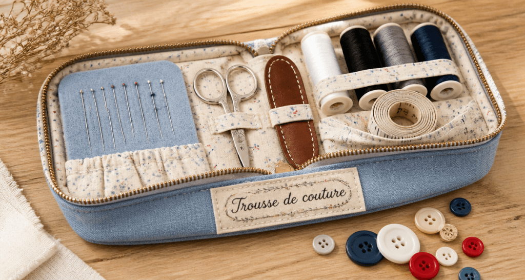 Trousse couture ouverte avec accessoires