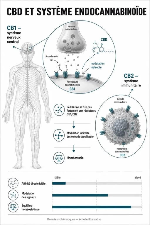 Infographie sur les bienfaits du CBD et le système endocannabinoïde pour les produits Le Point Chanvre