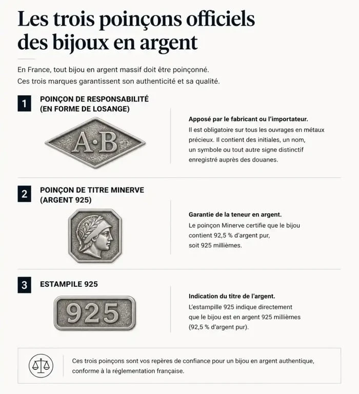 Infographie des poinçons officiels pour grossiste bijoux argent 925