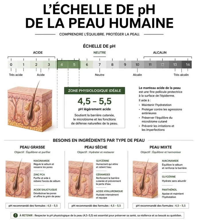 Infographie sur le pH de la peau et le choix du meilleur nettoyant visage selon le type de peau