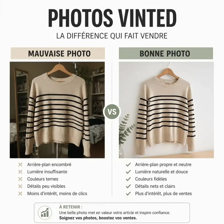 Comparaison entre une mauvaise photo et une bonne photo pour vendre sur Vinted
