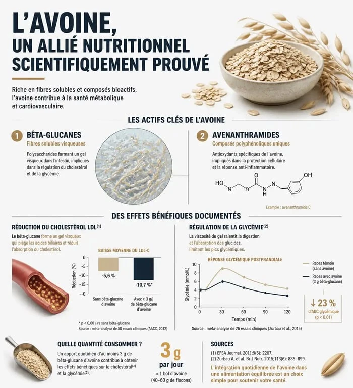 Infographie sur les bienfaits de l'avoine pour la santé et ses propriétés nutritionnelles