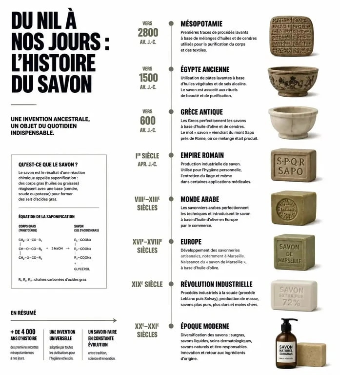 Chronologie de l'histoire du savon et de son invention à travers les civilisations