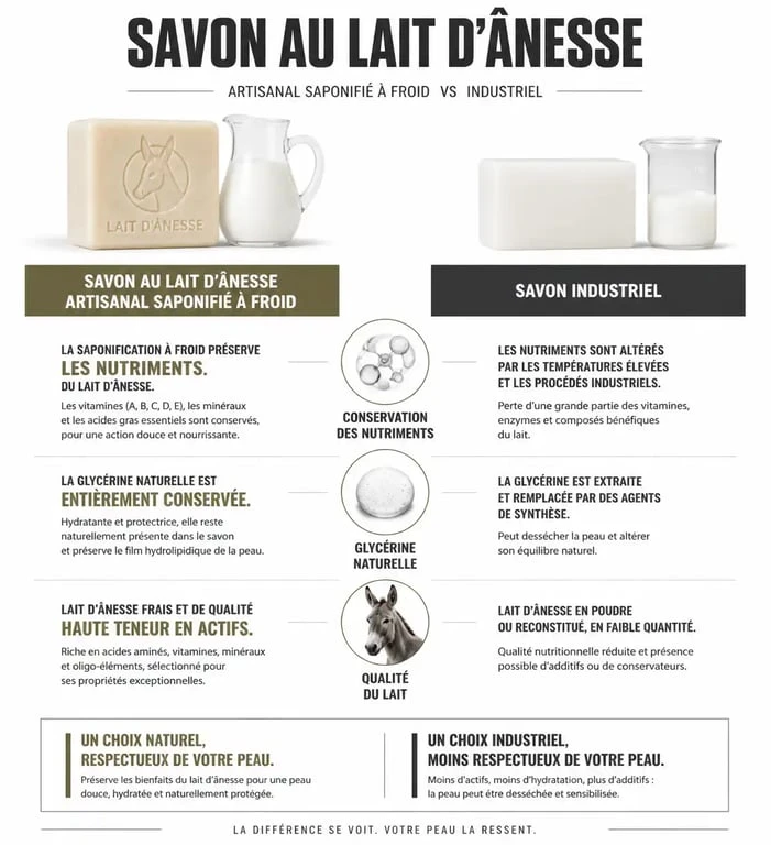 Comparatif savon lait d'ânesse artisanal vs industriel pour choisir un produit de qualité