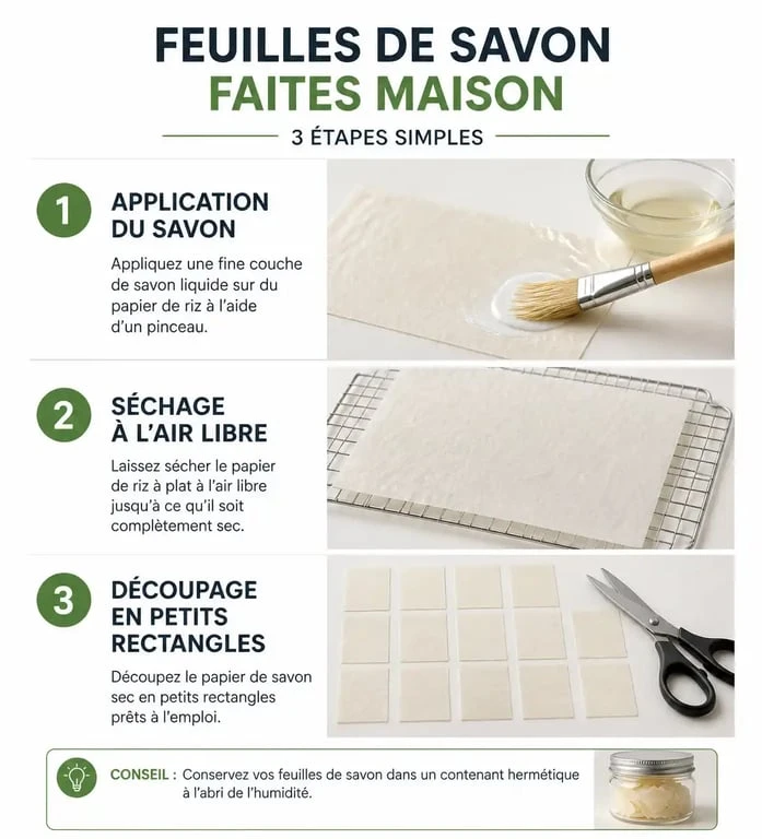 Étapes de fabrication DIY de feuilles de savon pour le voyage