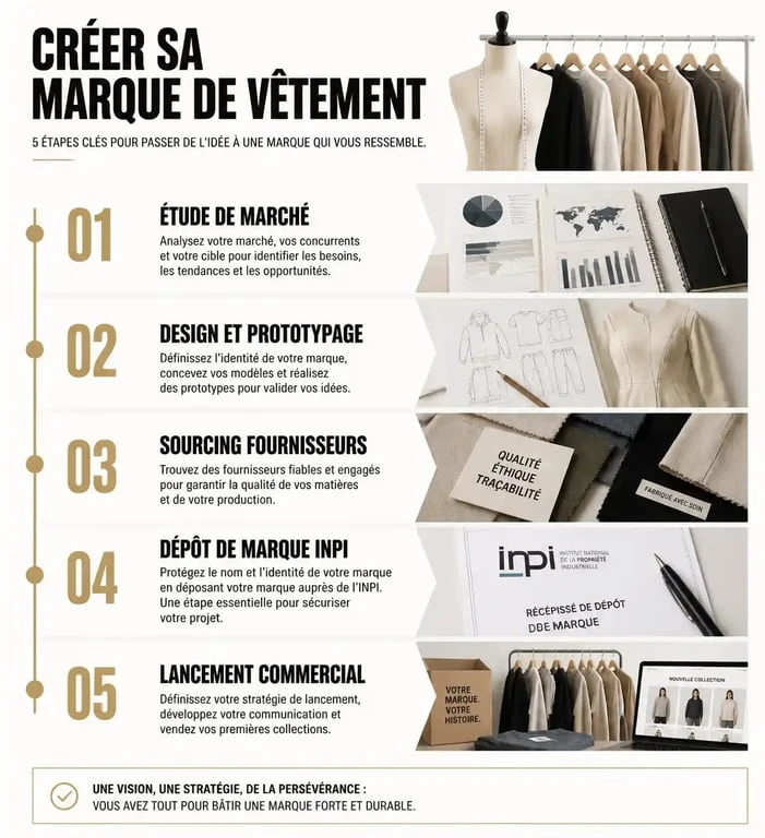 Infographie des étapes pour créer sa marque de vêtement