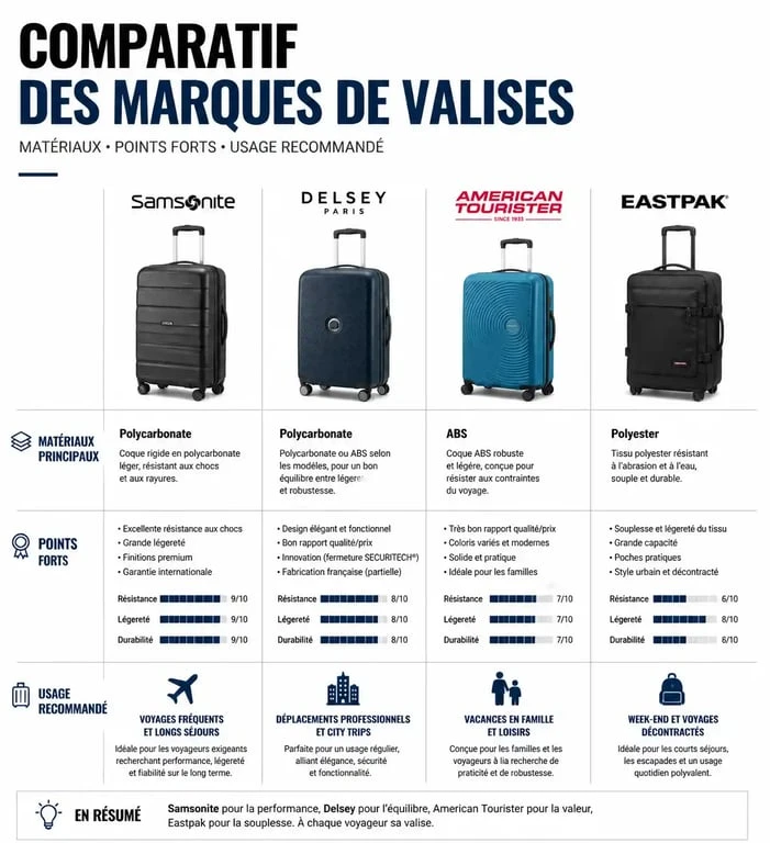 Infographie comparative des meilleures marques de valises pour choisir son bagage