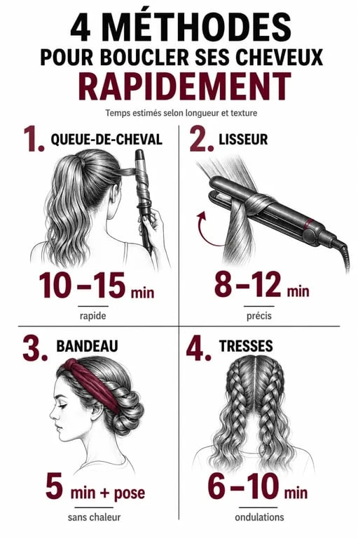 Infographie comparative des méthodes pour boucler ses cheveux rapidement