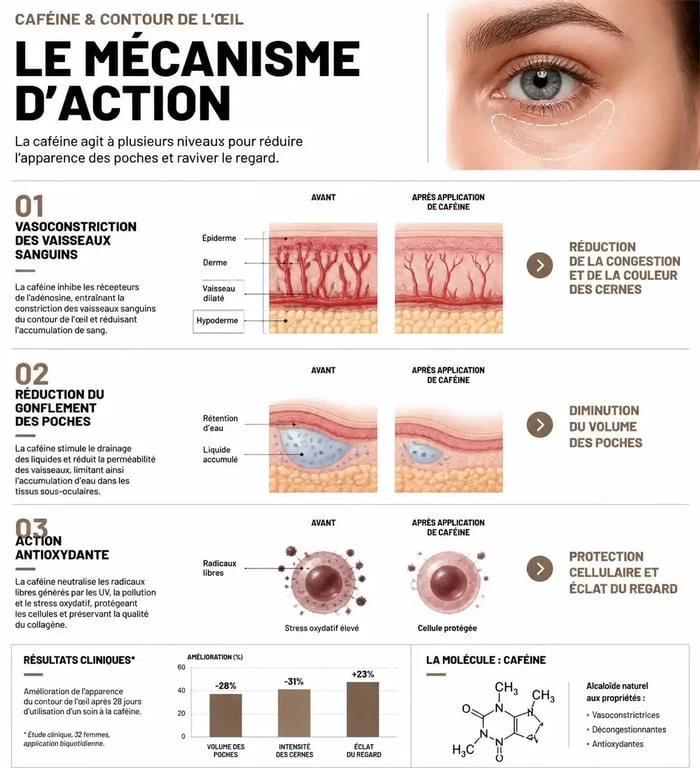 Schéma explicatif des bienfaits de la caféine pour le meilleur contour des yeux