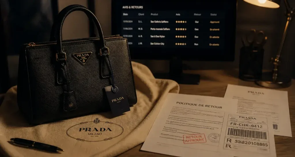 Fashionette avis sur achats de luxe en ligne : sac en cuir et politique de retour