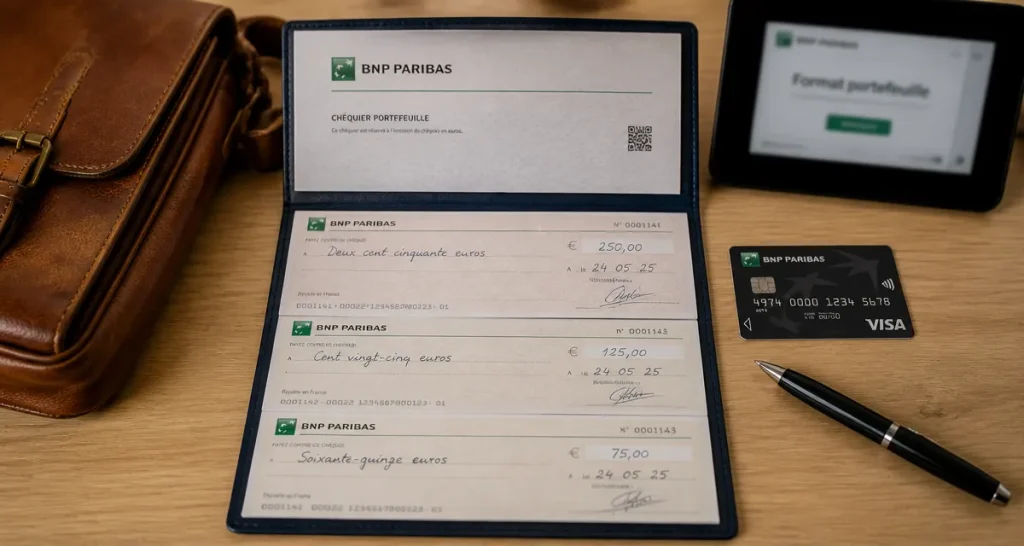 Format chéquier portefeuille pour paiements quotidiens