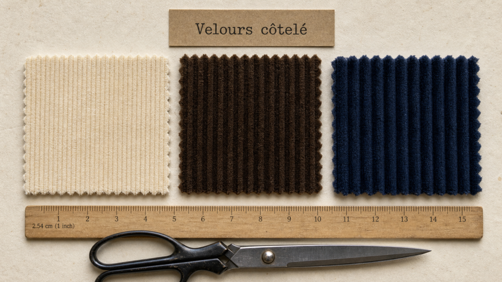 Matiere côtelée : velours milleraies, jumbo et maille côte à côte
