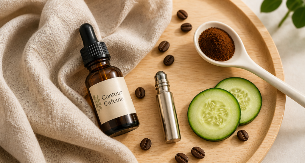 meilleur contour des yeux caféine flacon roll-on plateau