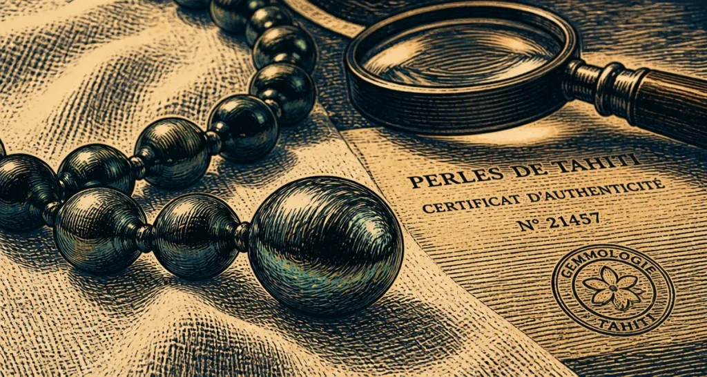 Gros plan perle de tahiti noire authentique, lustre miroir