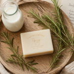 savon lait de chèvre bienfaits sur plateau bois romarin