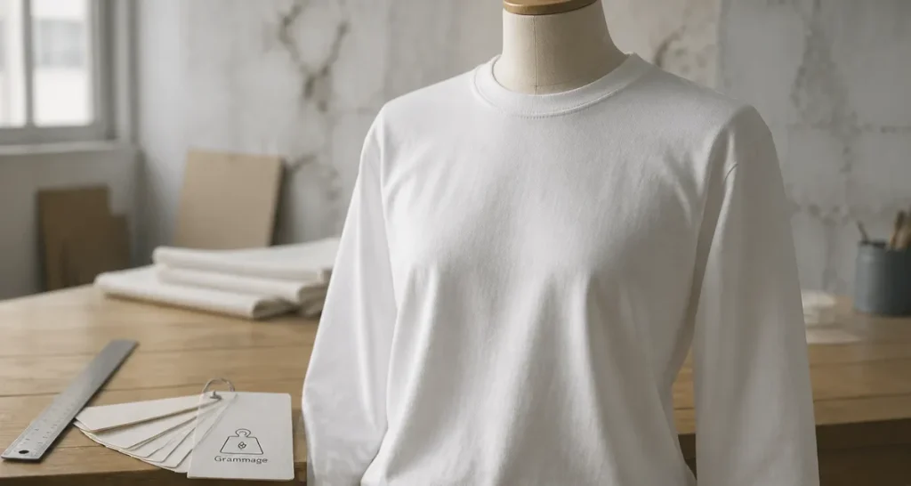 Tee shirt blanc homme manche longue, coupe droite en atelier