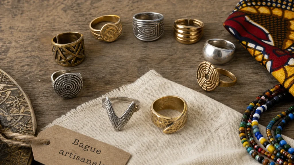 bague africaine or 18k et argent 925, perles