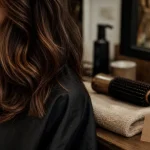 Balayage pour chatain foncé : reflets chocolat-noisette fondus