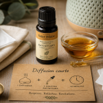 Bienfaits du ravintsara : flacon et huile, confort respiratoire et usage cutané