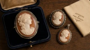Bijoux en camée : camée en relief sur écrin velours