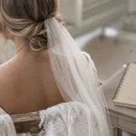 Chignon bas mariage, vue de dos, chignon bas flou romantique