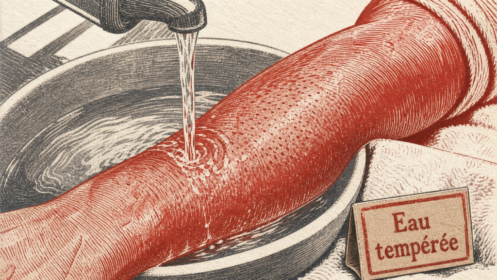 Comment faire dérougir un coup de soleil : eau tempérée 15 minutes sur peau rouge