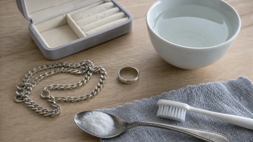 Comment nettoyer bijoux argent avec bicarbonate : chiffons et eau tiède