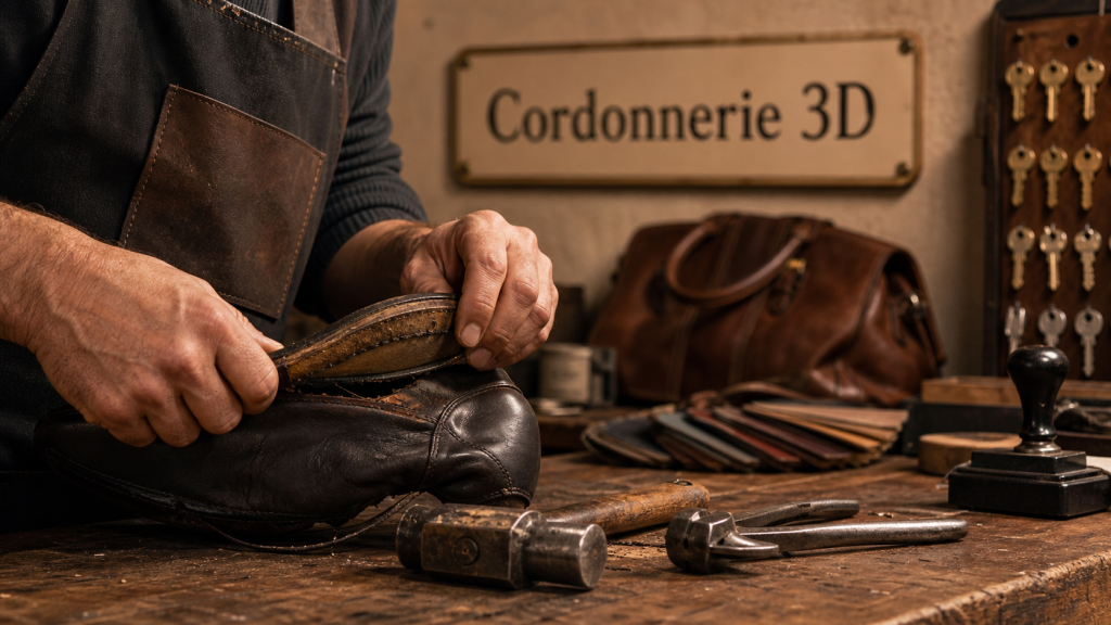 cordonnerie 3d à Paris 17 : chaussures en cuir, clés et tampons au même atelier