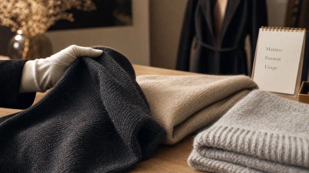 Écharpe femme hiver en laine douce, texture et coloris tendance