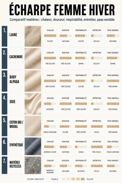Comparatif écharpe femme hiver : matières, chaleur et douceur