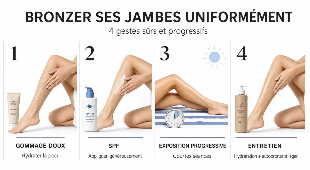Comment bronzer des jambes : illustration des étapes pour préparer, protéger et entretenir un hâle uniforme