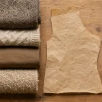 Lainage pour manteau, veste ou pull : tweed, maille et gabardine sur fond bois